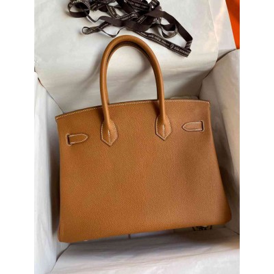 Hermes Birkin 30 Retourne Handmade Bag In Gold Epsom Calfskin