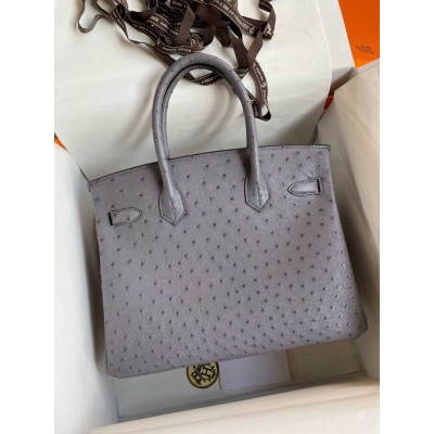 Hermes Birkin 30 Retourne Handmade Bag In Gris Agate Ostrich Leather