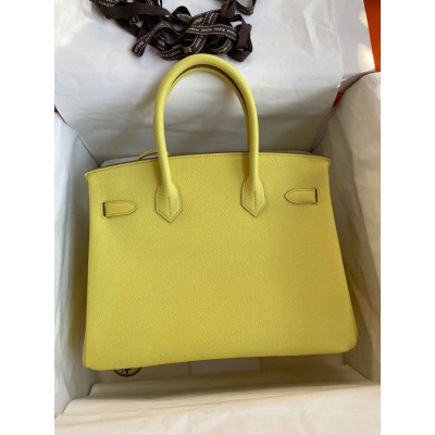 Hermes Birkin 30 Retourne Handmade Bag In Lime Epsom Calfskin