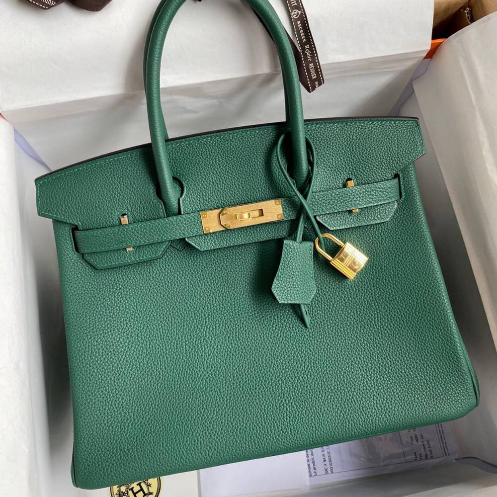 Hermes Birkin 30 Retourne Handmade Bag In Malachite Clemence Leather