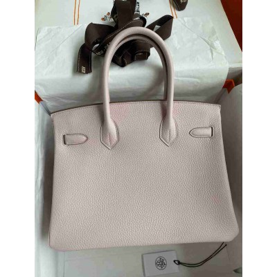 Hermes Birkin 30 Retourne Handmade Bag in Mauve Pale Clemence Leather