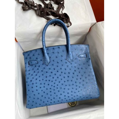 Hermes Birkin 30 Retourne Handmade Bag In Mykonos Ostrich Leather