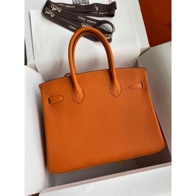 Hermes Birkin 30 Retourne Handmade Bag In Orange Clemence Leather