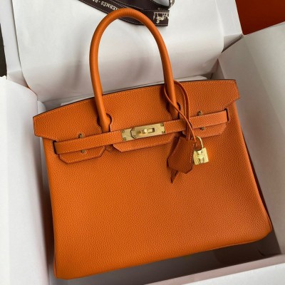 Hermes Birkin 30 Retourne Handmade Bag In Orange Clemence Leather