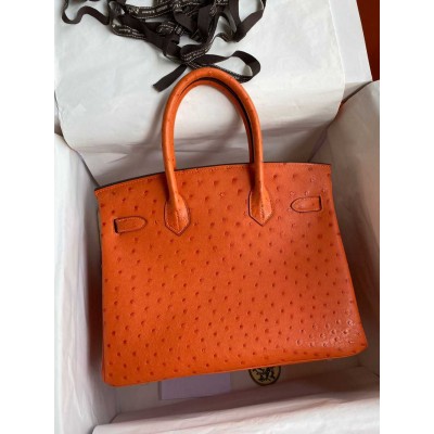 Hermes Birkin 30 Retourne Handmade Bag In Orange Ostrich Leather