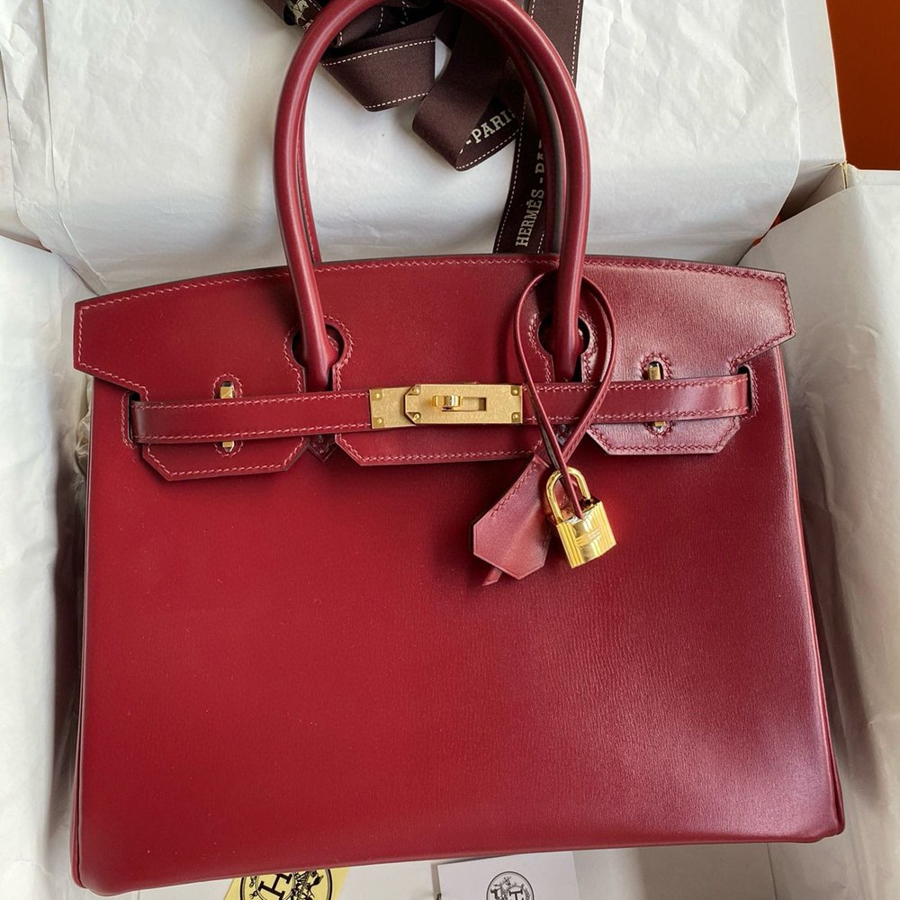 Hermes Birkin 30 Retourne Handmade Bag in Rouge H Box Calfskin