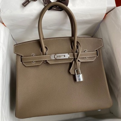 Hermes Birkin 30 Retourne Handmade Bag In Taupe Clemence Leather