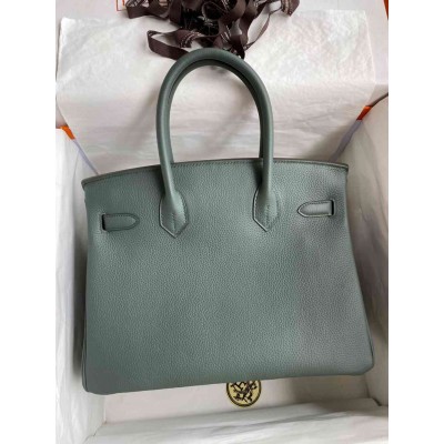 Hermes Birkin 30 Retourne Handmade Bag In Vert Amande Clemence Leather