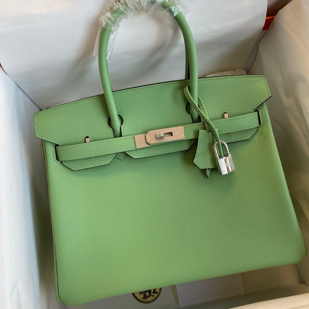 Hermes Birkin 30 Retourne Handmade Bag In Vert Criquet Epsom Calfskin