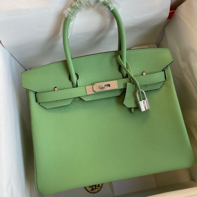 Hermes Birkin 30 Retourne Handmade Bag In Vert Criquet Epsom Calfskin