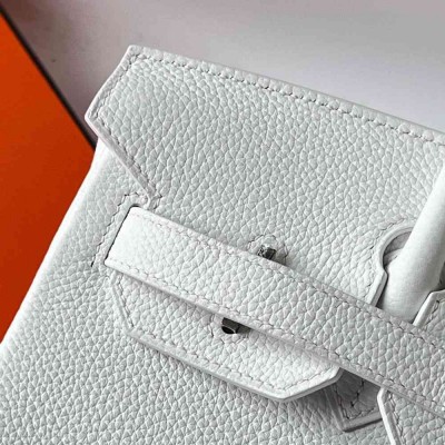 Hermes Birkin 30 Retourne Handmade Bag In White Clemence Leather