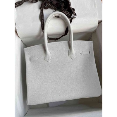 Hermes Birkin 30 Retourne Handmade Bag In White Epsom Calfskin