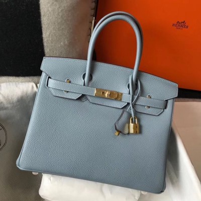 Hermes Birkin 30cm Bag In Blue Lin Clemence Leather GHW