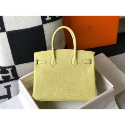 Hermes Birkin 30cm Bag In Jaune Poussin Clemence Leather GHW