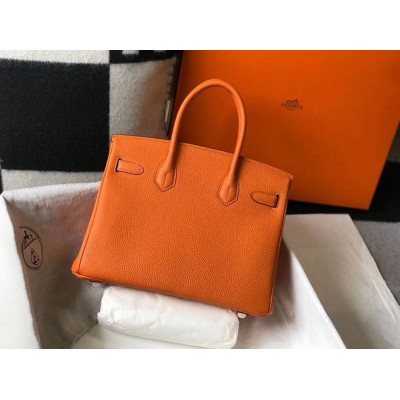 Hermes Birkin 30cm Bag In Orange Clemence Leather GHW