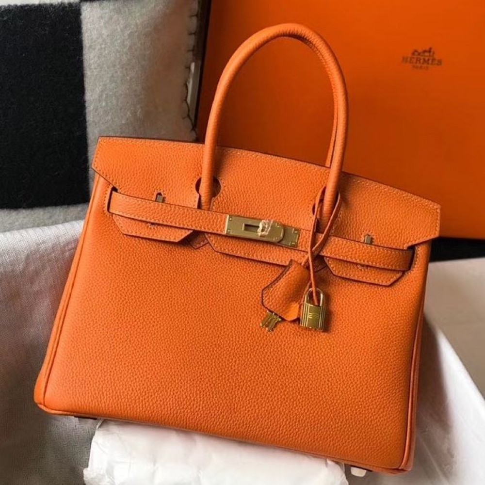 Hermes Birkin 30cm Bag In Orange Clemence Leather GHW