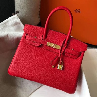 Hermes Birkin 30cm Bag In Red Clemence Leather GHW