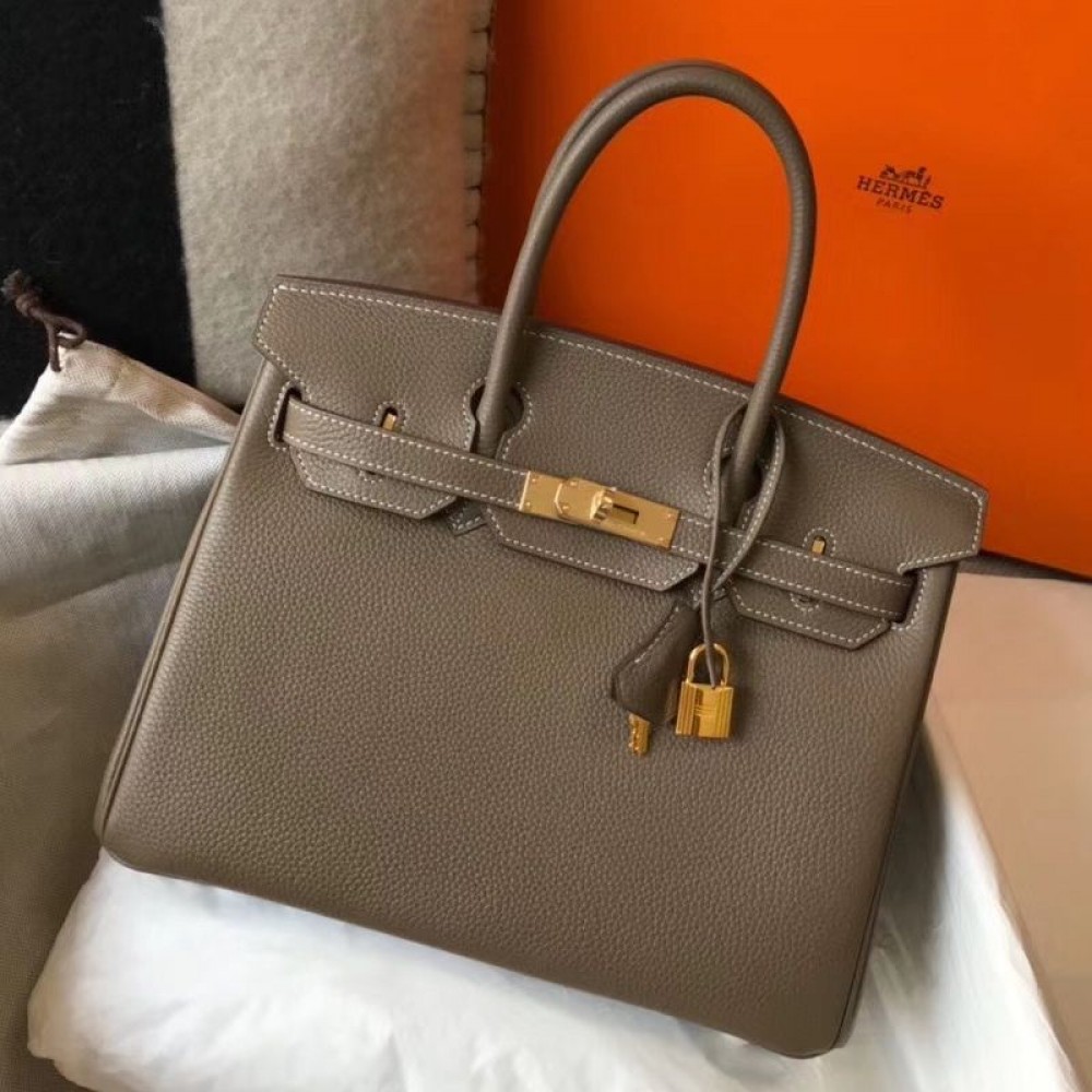 Hermes Birkin 30cm Bag In Taupe Clemence Leather GHW