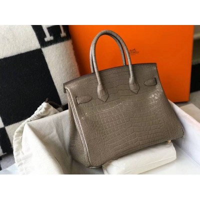 Hermes Birkin 30cm Bag In Taupe Embossed Crocodile Leather