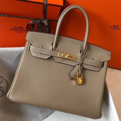 Hermes Birkin 30cm Bag In Tourterelle Clemence Leather GHW