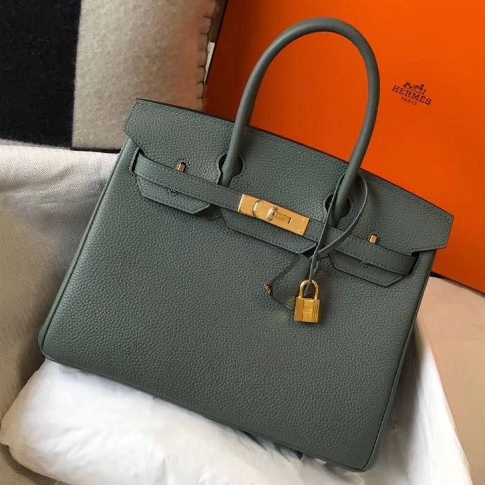 Hermes Birkin 30cm Bag In Vert Amande Clemence Leather GHW