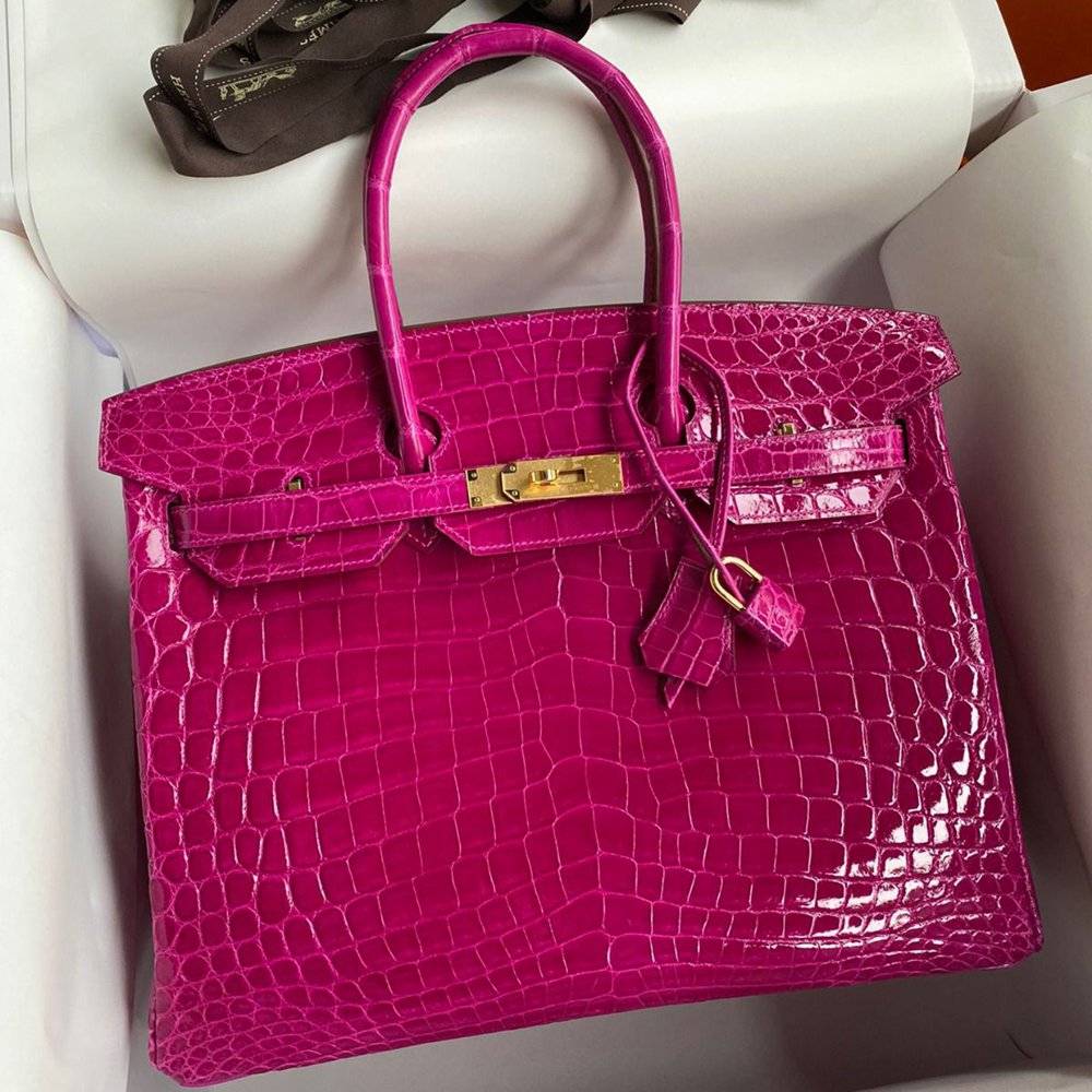 Hermes Birkin 35 Handmade Bag In Rose Scheherazade Crocodile Niloticus Shiny Skin