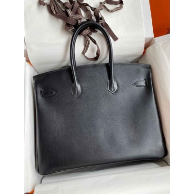 Hermes Birkin 35 Retourne Handmade Bag In Black Box Calfskin