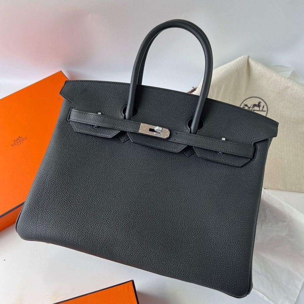 Hermes Birkin 35 Retourne Handmade Bag in Black Clemence Leather