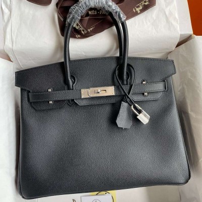 Hermes Birkin 35 Retourne Handmade Bag in Black Epsom Calfskin