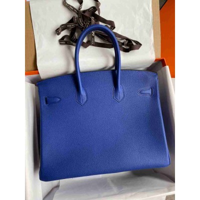 Hermes Birkin 35 Retourne Handmade Bag In Blue Electric Clemence Leather