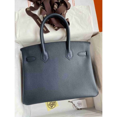 Hermes Birkin 35 Retourne Handmade Bag in Blue Nuit Epsom Calfskin