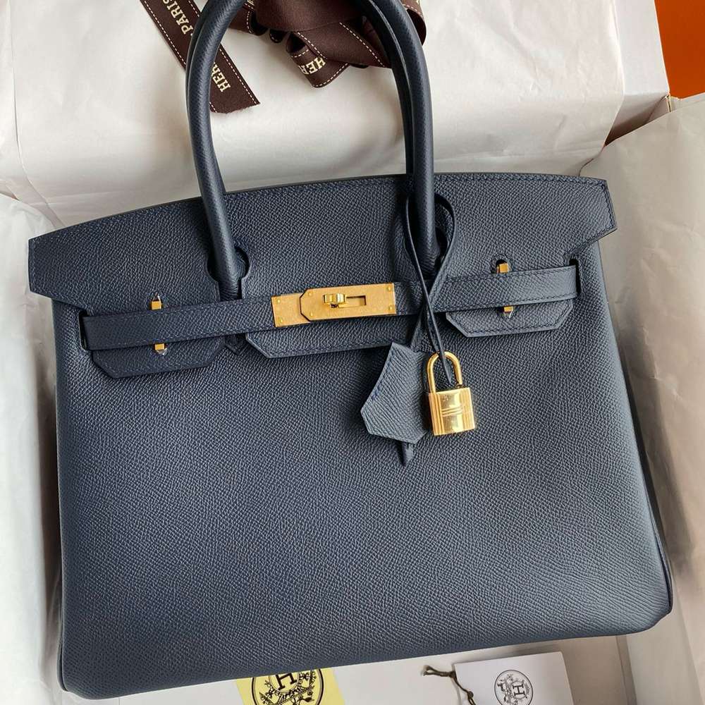 Hermes Birkin 35 Retourne Handmade Bag in Blue Nuit Epsom Calfskin