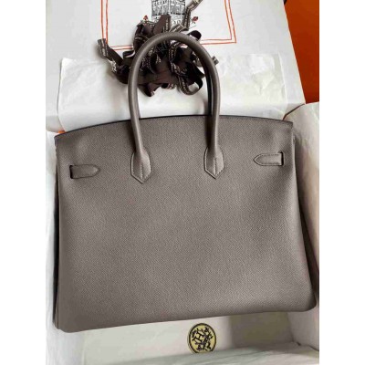 Hermes Birkin 35 Retourne Handmade Bag In Etain Epsom Calfskin