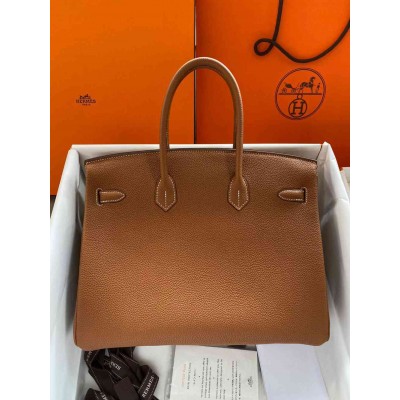 Hermes Birkin 35 Retourne Handmade Bag In Gold Clemence Leather