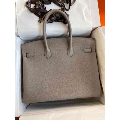 Hermes Birkin 35 Retourne Handmade Bag In Gris Asphalt Clemence Leather