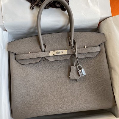 Hermes Birkin 35 Retourne Handmade Bag In Gris Asphalt Clemence Leather