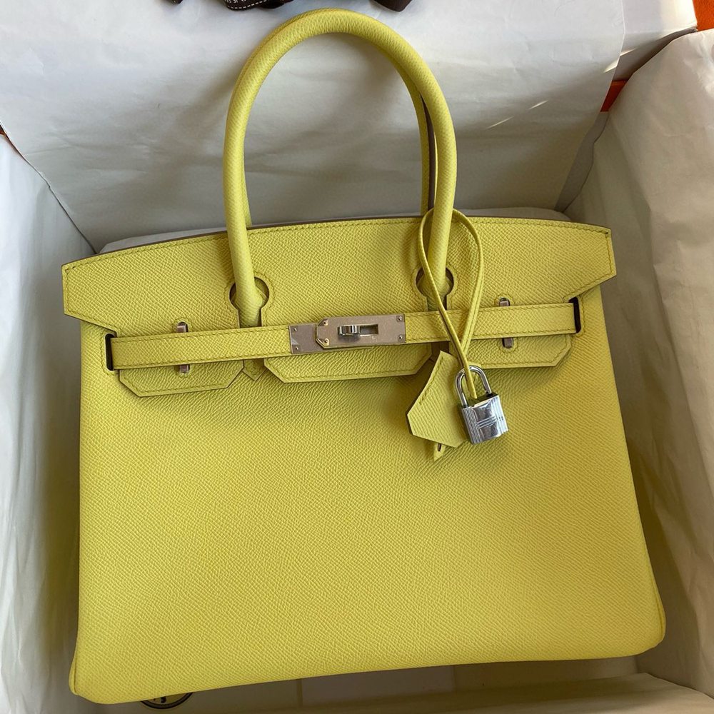 Hermes Birkin 35 Retourne Handmade Bag in Lime Epsom Calfskin