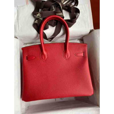 Hermes Birkin 35 Retourne Handmade Bag in Red Epsom Calfskin