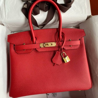 Hermes Birkin 35 Retourne Handmade Bag in Red Epsom Calfskin