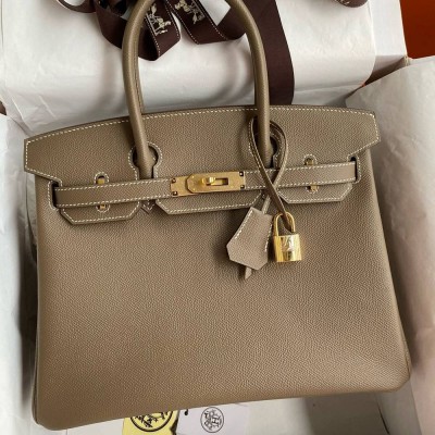 Hermes Birkin 35 Retourne Handmade Bag in Taupe Epsom Calfskin