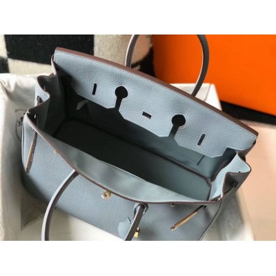 Hermes Birkin 35cm Bag In Blue Lin Clemence Leather GHW