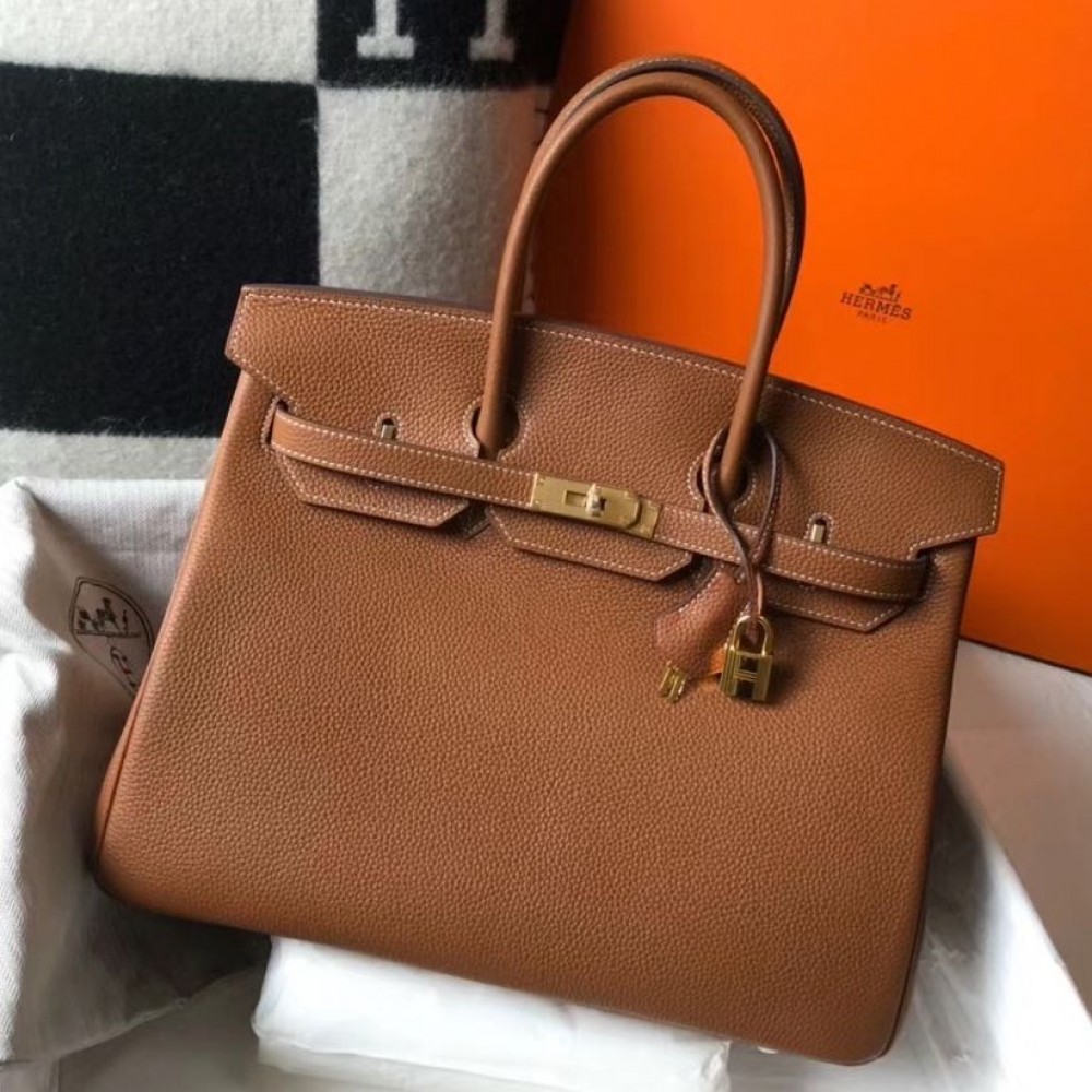 Hermes Birkin 35cm Bag In Gold Clemence Leather GHW