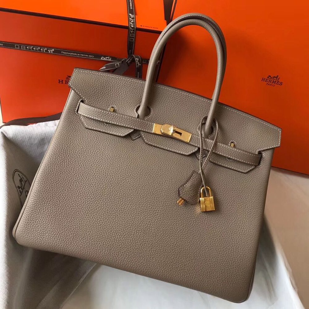 Hermes Birkin 35cm Bag In Gris Tourterelle Clemence Leather GHW