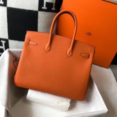 Hermes Birkin 35cm Bag In Orange Clemence Leather GHW