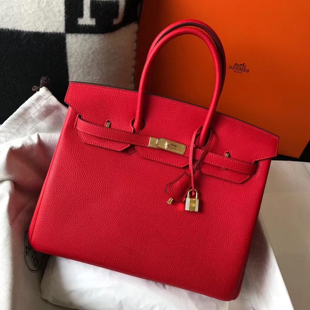 Hermes Birkin 35cm Bag In Red Clemence Leather GHW