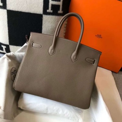 Hermes Birkin 35cm Bag In Taupe Grey Clemence Leather GHW