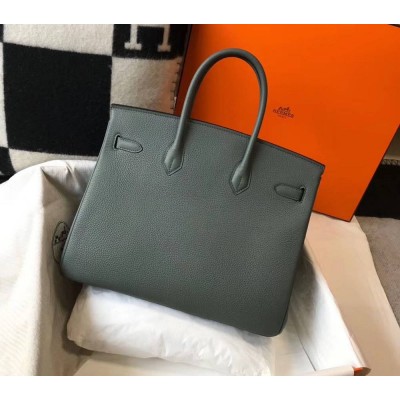 Hermes Birkin 35cm Bag In Vert Amande Clemence Leather GHW