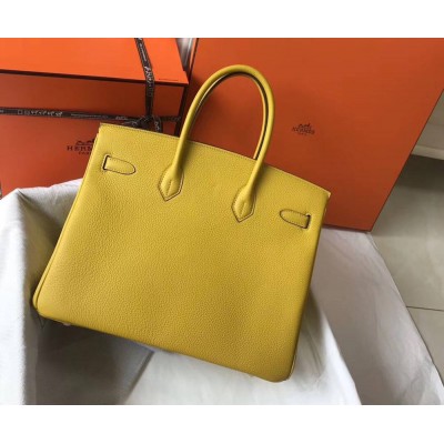 Hermes Birkin 35cm Bag In Yellow Clemence Leather GHW