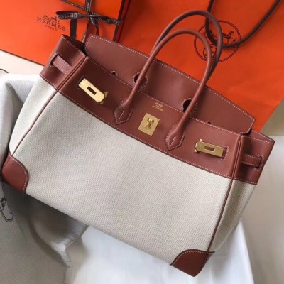 Hermes Birkin 35cm Canvas Bag With Barenia Leather GHW