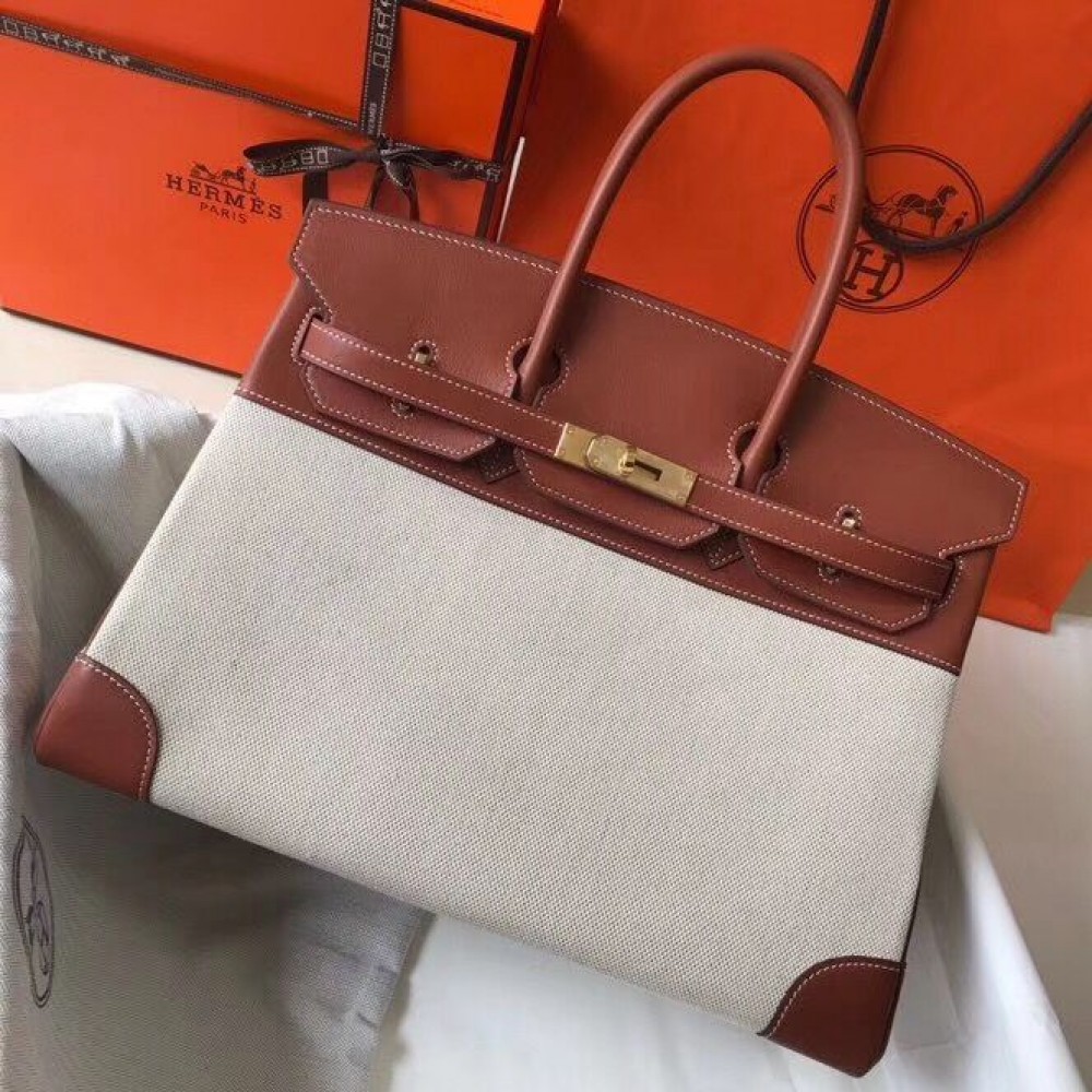 Hermes Birkin 35cm Canvas Bag With Barenia Leather GHW